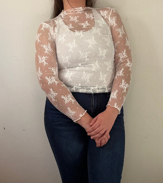 Sheer Floral Top - White