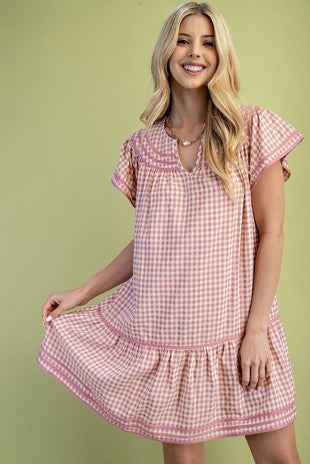 Picnic Gingham Babydoll Dress- Blue