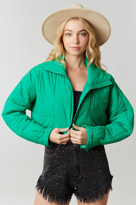 Quilted Crop Jacket - Kelly Green