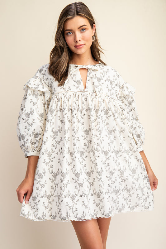 Floral Tie-Neck Babydoll Dress