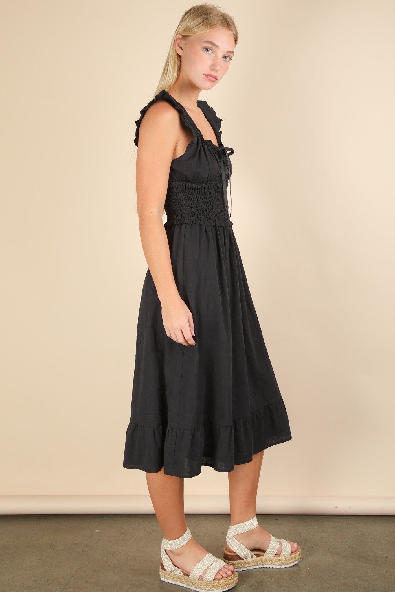 The Midnight Ruffle Smocked Dress