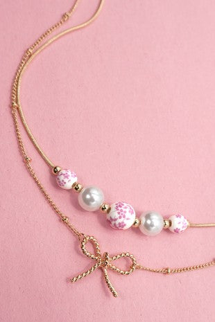 Porcelain Bow Layered Necklace